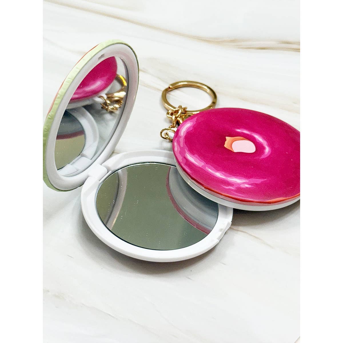 MIX COLOR Donut Compact Mirror with Keychain for wholesale on Faire1