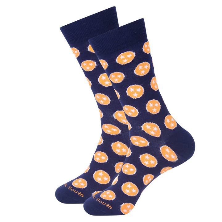 Navy Orange Tennessee Tri Star Socks for wholesale by Barrel Down South