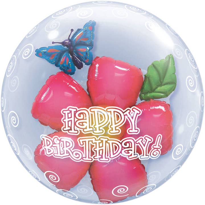 Happy Birthday Flowers Bubble Balloon - 61cm for wholesale by Folat