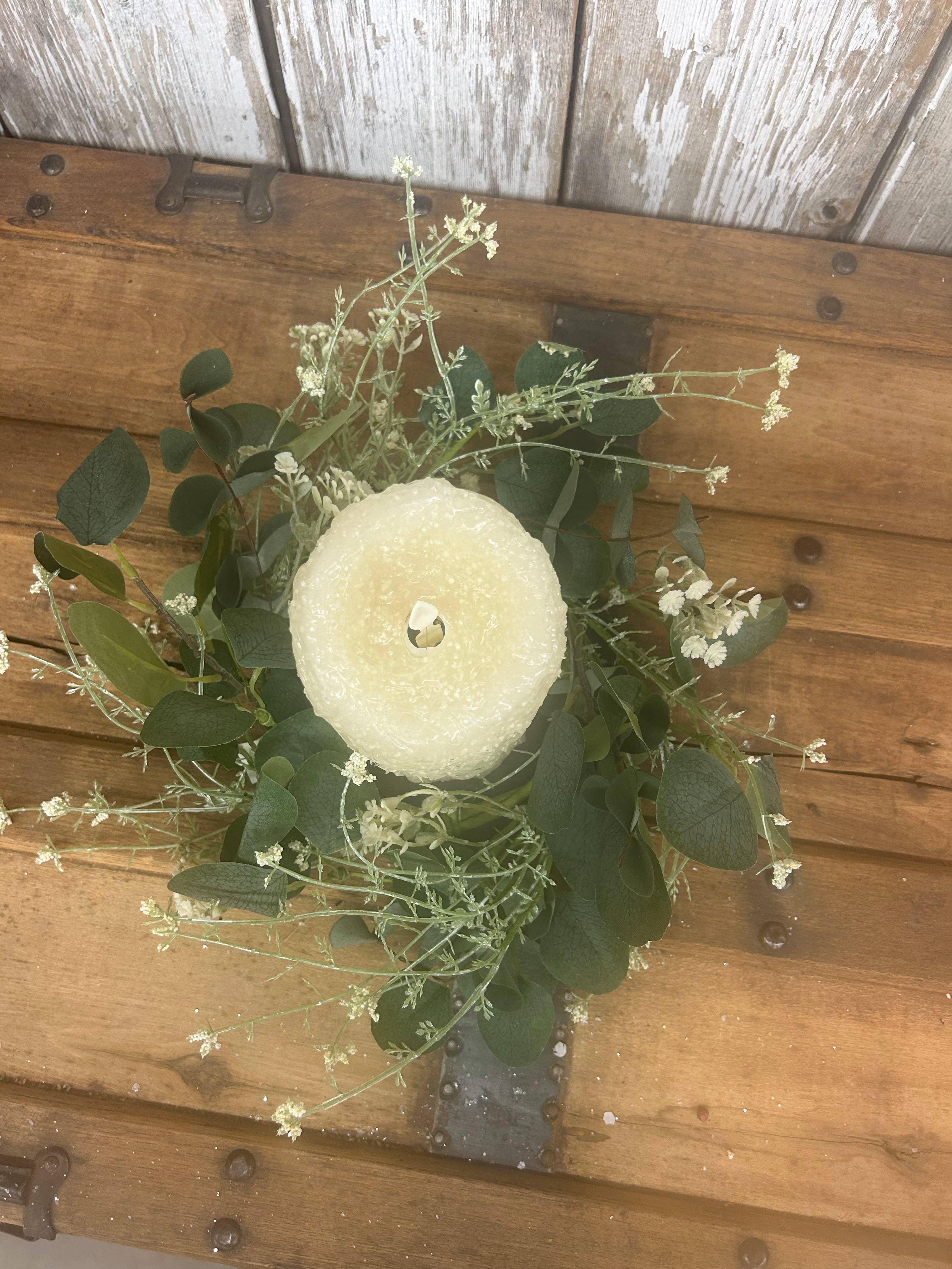 Vickie Jean's Creations Inc - Wholesale Artificial Flowers - Silver Dollar Eucalyptus Candle Ring2