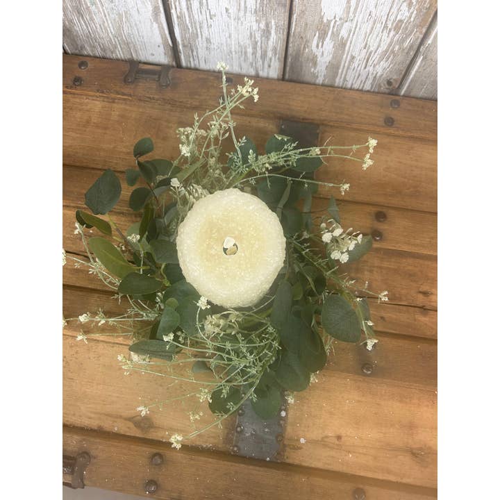 Vickie Jean's Creations Inc - Vente Fleurs artificielles - Anneau de bougie en eucalyptus Silver Dollar2