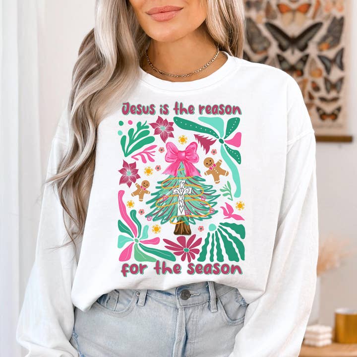 NVC Ecommerce LLC – Großhandel T-Shirt (Grafikdruck) – Damen – Christliches Weihnachtssweatshirt mit Blumenmuster, Lebkuchenhemd4