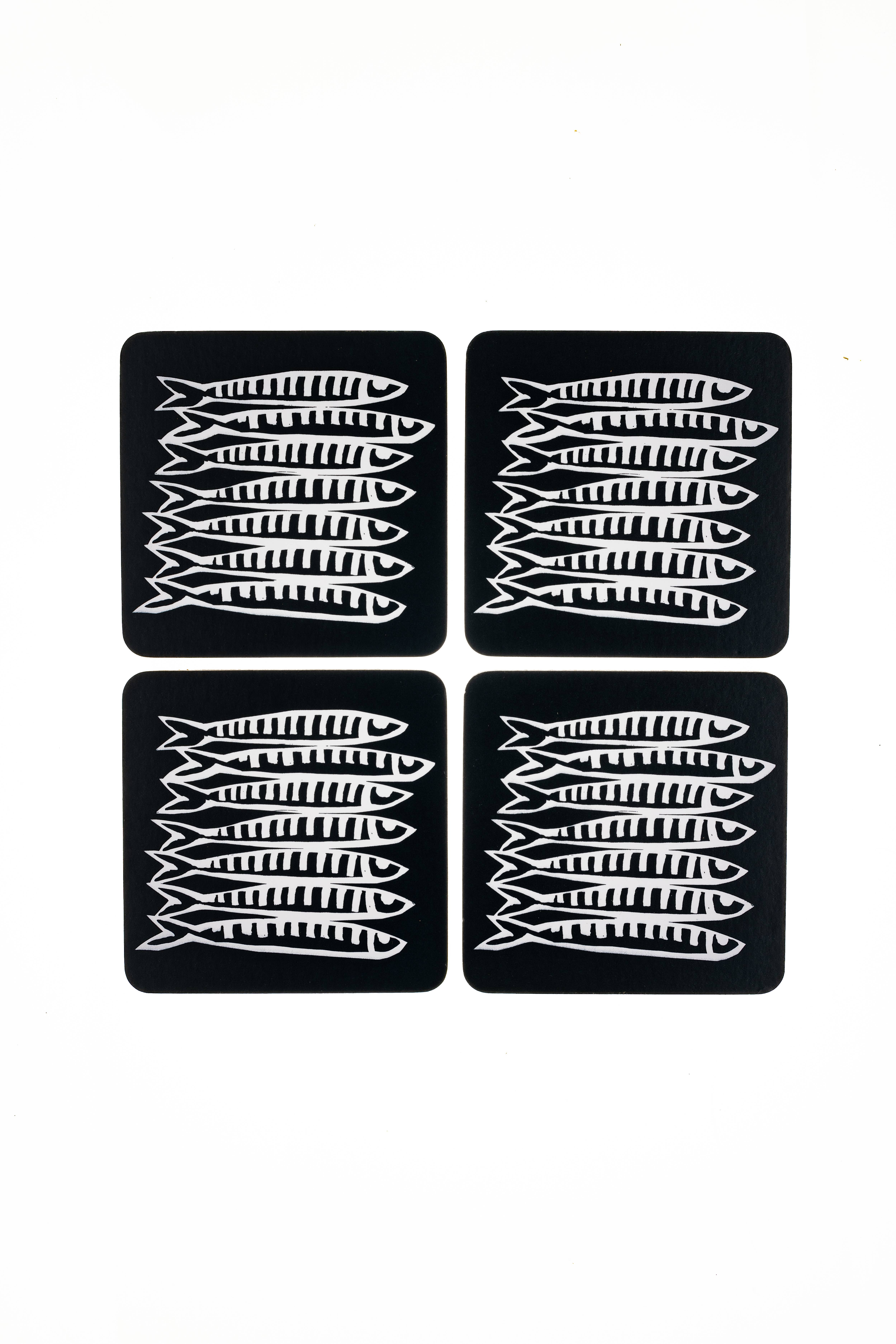 Shoeless Joe Ltd – wholesale Coasters – Sardine White Cork Backed Coasters(4)