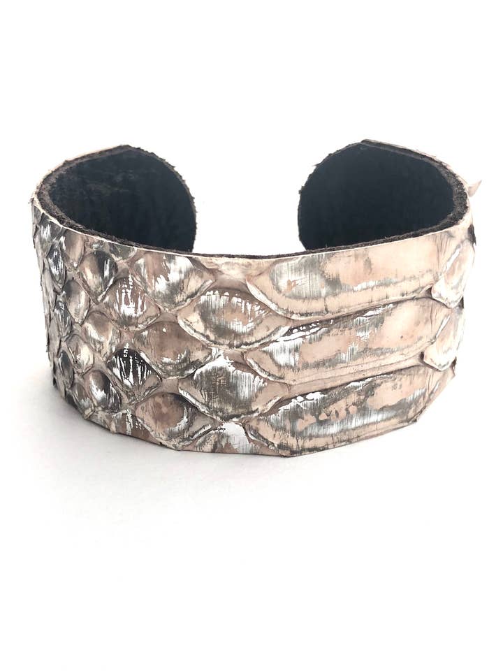 Snakeskin Metallic Silver Cuff for wholesale by CLP Jewelry