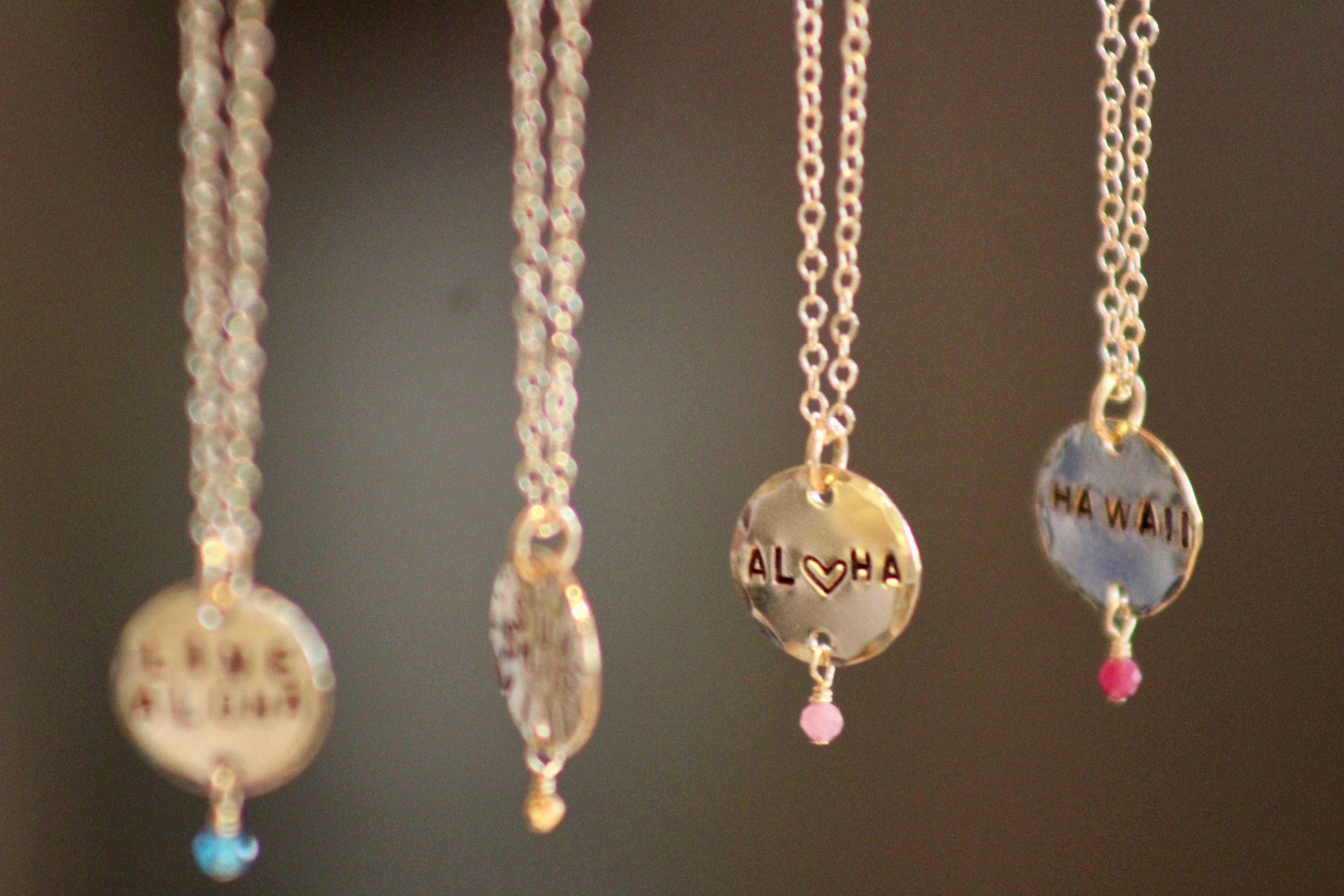 Beach Babe Hawaii - Wholesale Pendant/Charm Necklace - Custom Hand Stamped Coin Necklace with Gemstone5