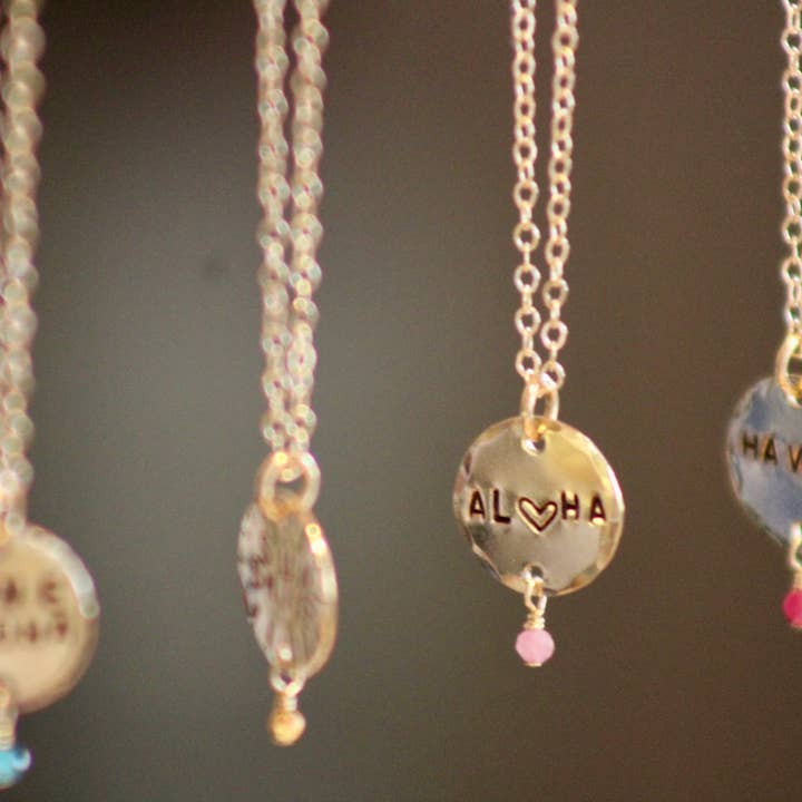 Beach Babe Hawaii - Wholesale Pendant/Charm Necklace - Custom Hand Stamped Coin Necklace with Gemstone5