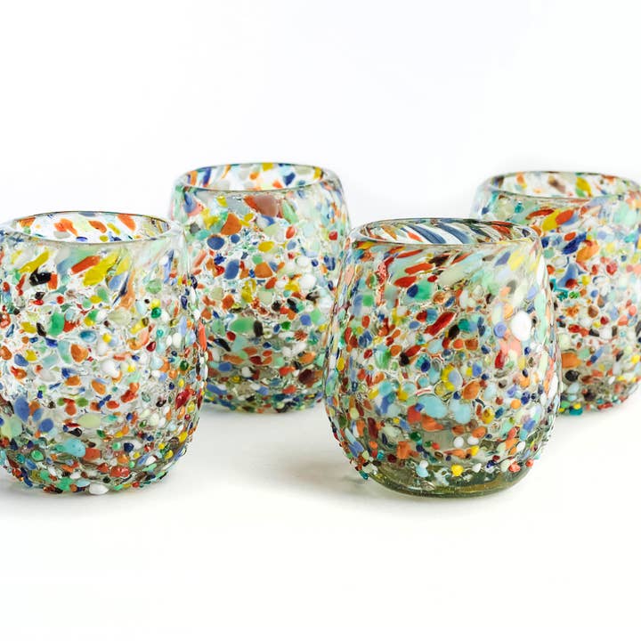 MEXTEQUIL - Wholesale Shot Glass - Hand-Blown Shot Glasses - Set of 4 - 2 Oz- Barrel Confetti
