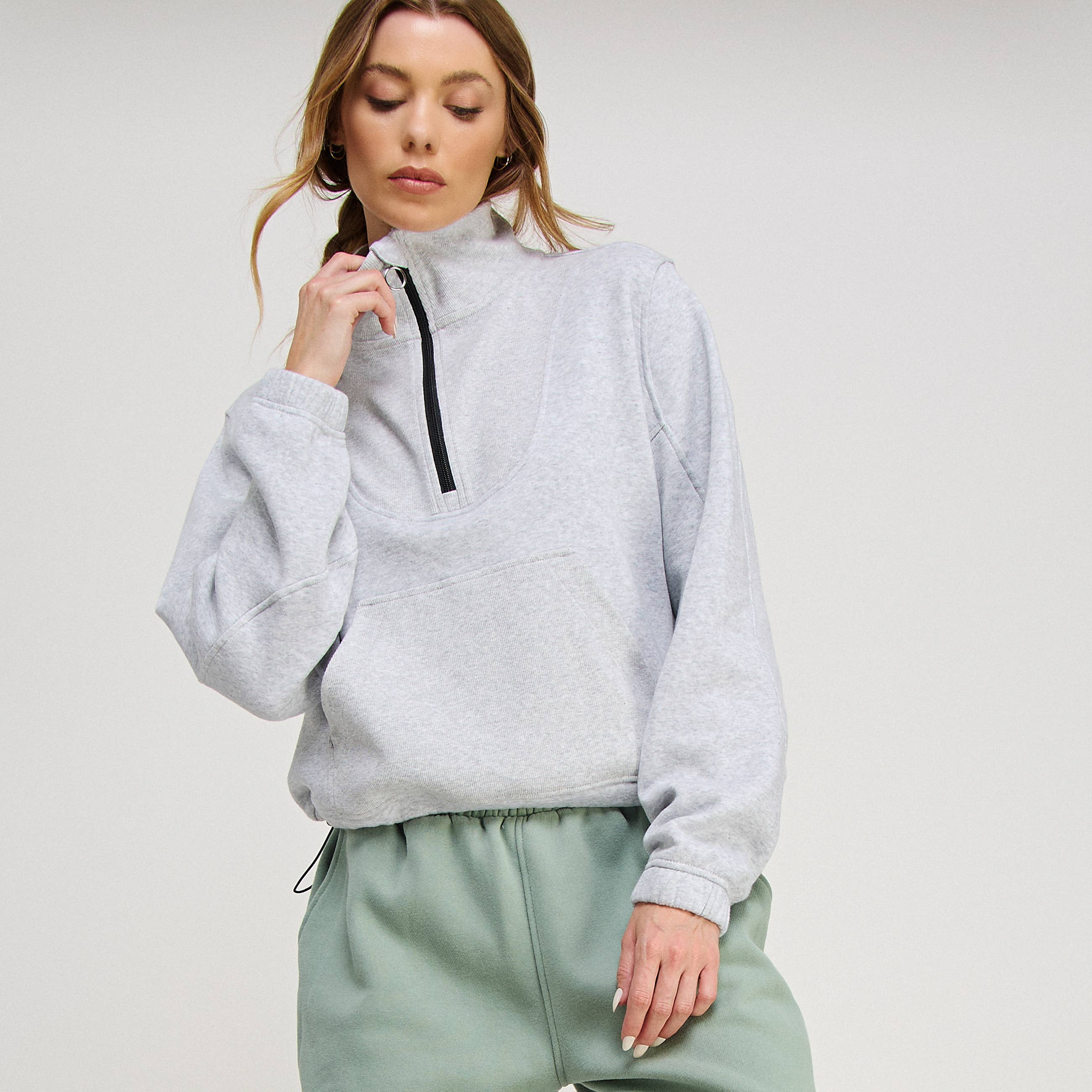 FREEZIA - Wholesale Sweatshirt - Women's - FRENCH TERRY NECK HALF ZIP SWEATSHIRT PULLOVER-FZ00121