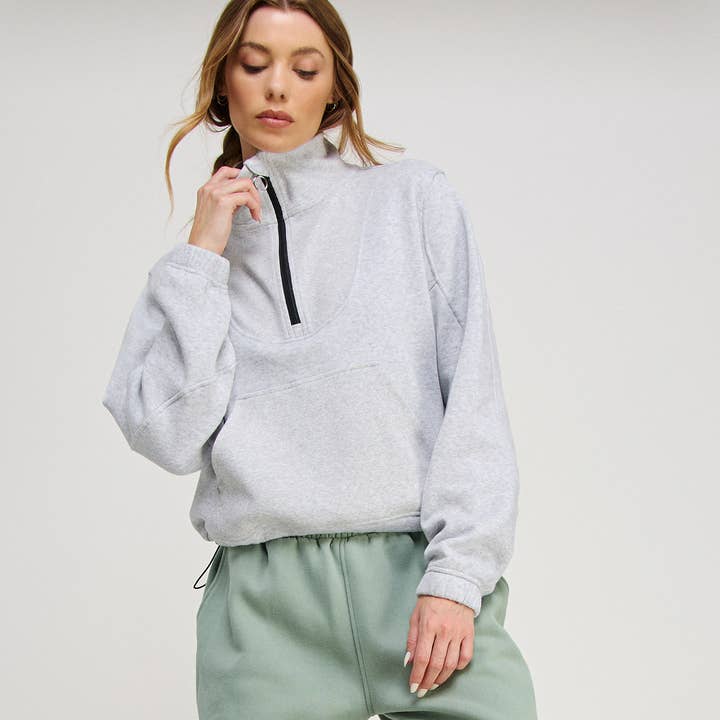 FREEZIA - Wholesale Sweatshirt - Women's - FRENCH TERRY NECK HALF ZIP SWEATSHIRT PULLOVER-FZ00121