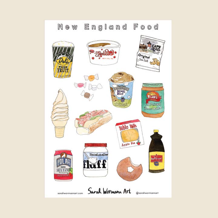 New England Foods Sticker Sheet - Vinyl, Waterproof, Die-Cut for wholesale by Sarah Wormann Art