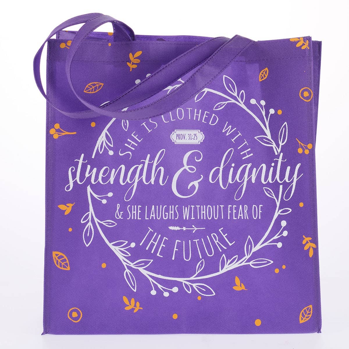 Christian Art Gifts - Wholesale Grocery/Shopping Bag - Tote Purple Strength & Dignity Prov. 31:251
