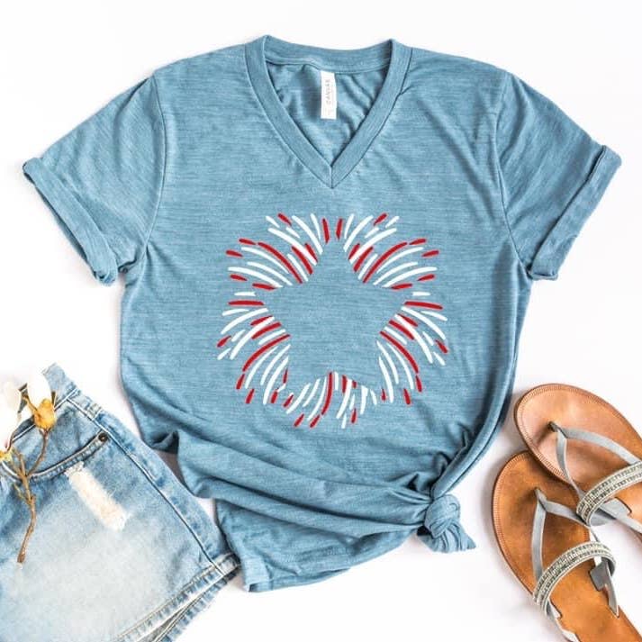 Camiseta cuello pico Firework para venta al por mayor de Game Day Apparel