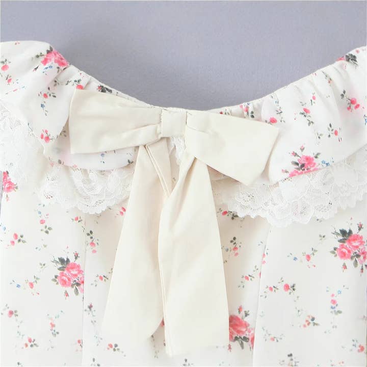 French sweet one shoulder bow floral lace waist dress for wholesale on Faire4