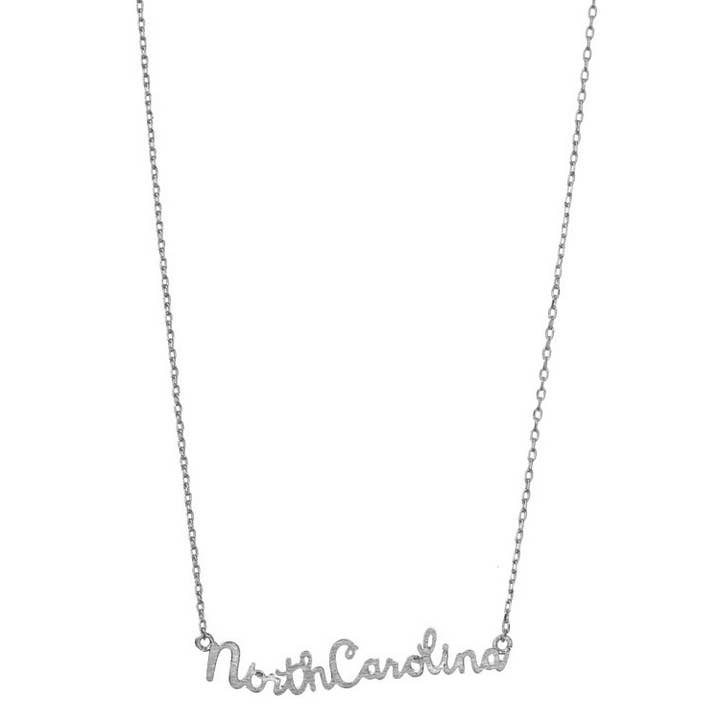 NORTH CAROLINA SCRIPT PENDANT NECKLACE for wholesale by Girly