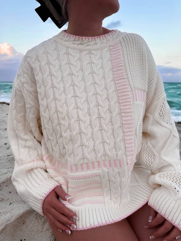 Ivory Light Pink Simple Girly Sweater for wholesale on Faire