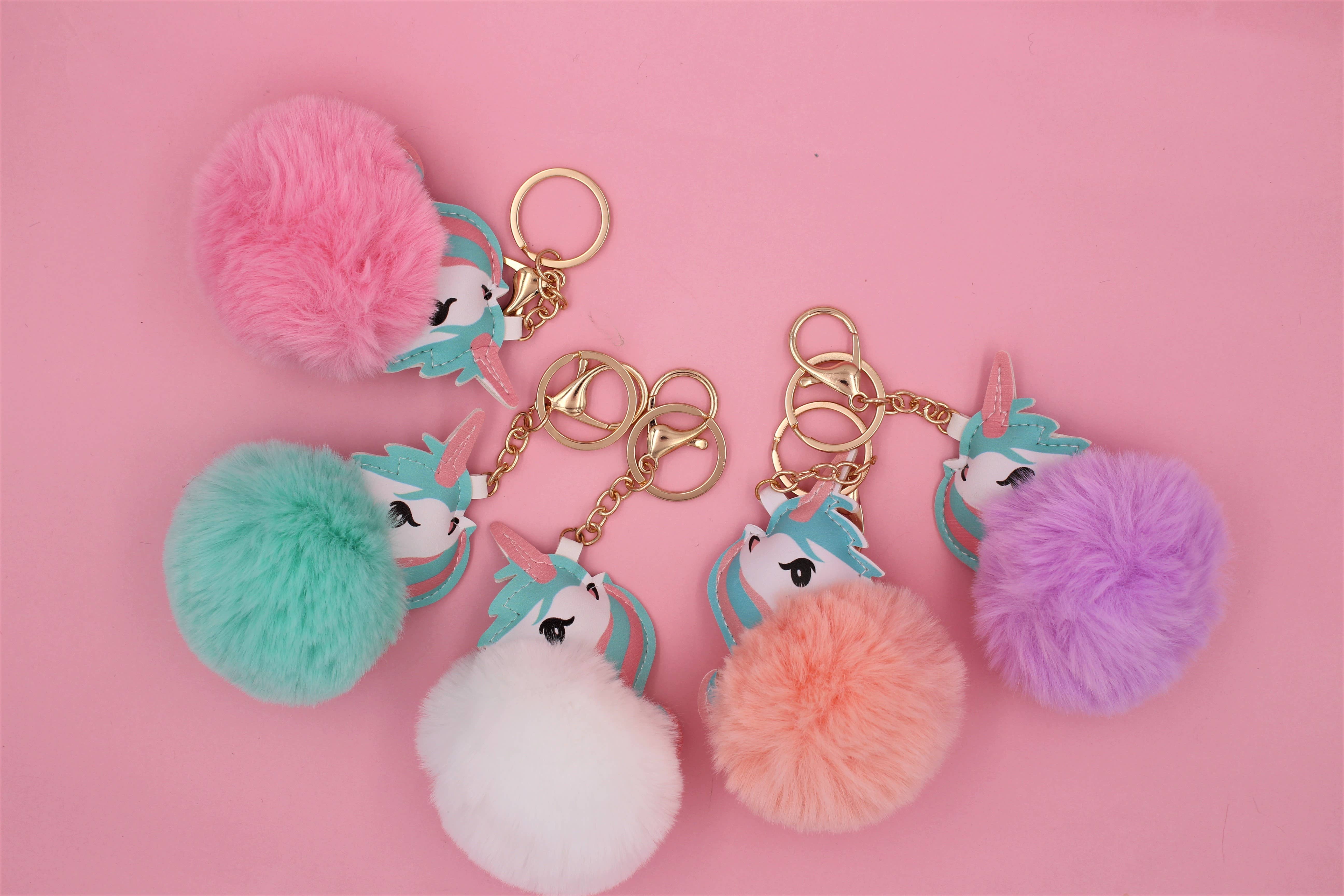 Real Sic - Wholesale Keychain - Unisex - Cute Animal Faux Fur Fluffy Fuzzy Pom Pom Keychain - Unicorn22