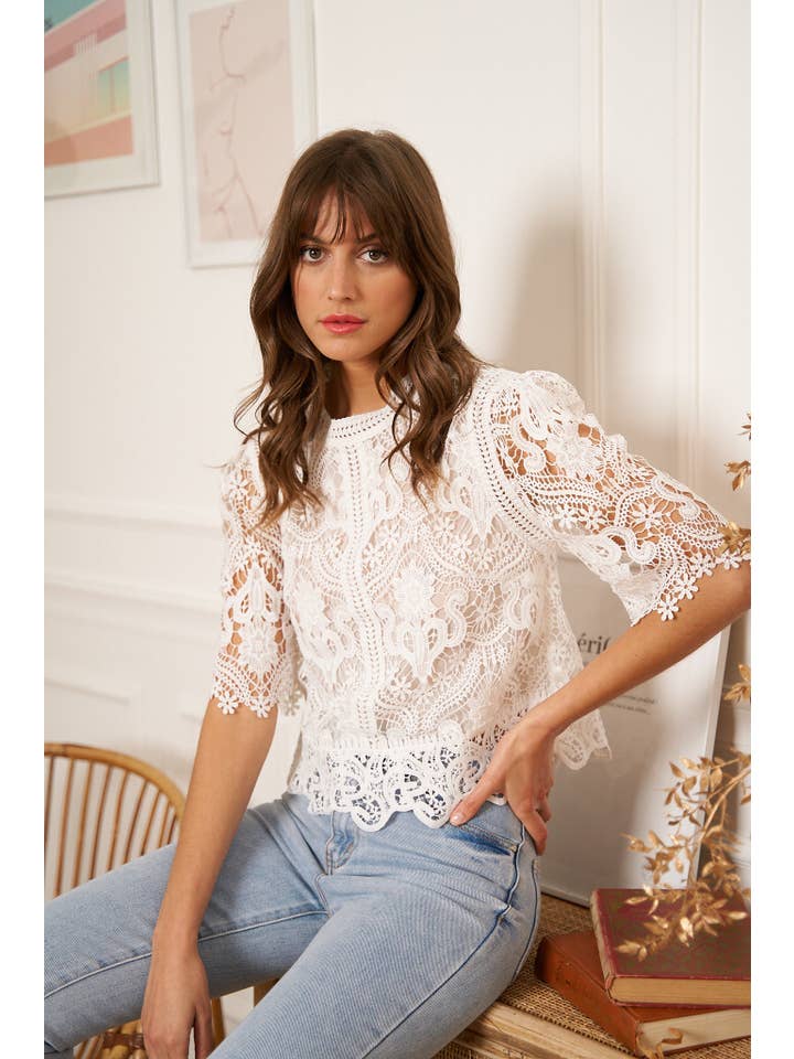 CHOKLATE PARIS - Wholesale Blouse - Women's - Eléanore short sleeve lace top - 80973