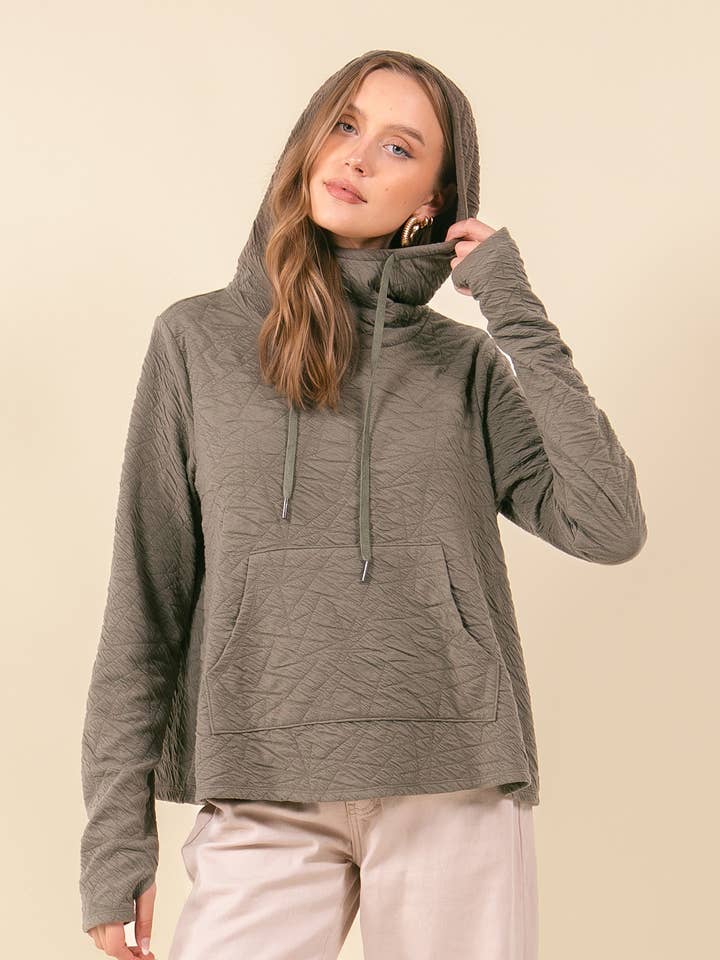 Doe and Rae - Wholesale Sweatshirt - Women's - Embo Texture Knit Flowy Hoodie Top W/ Thumb Hole - 44825T0