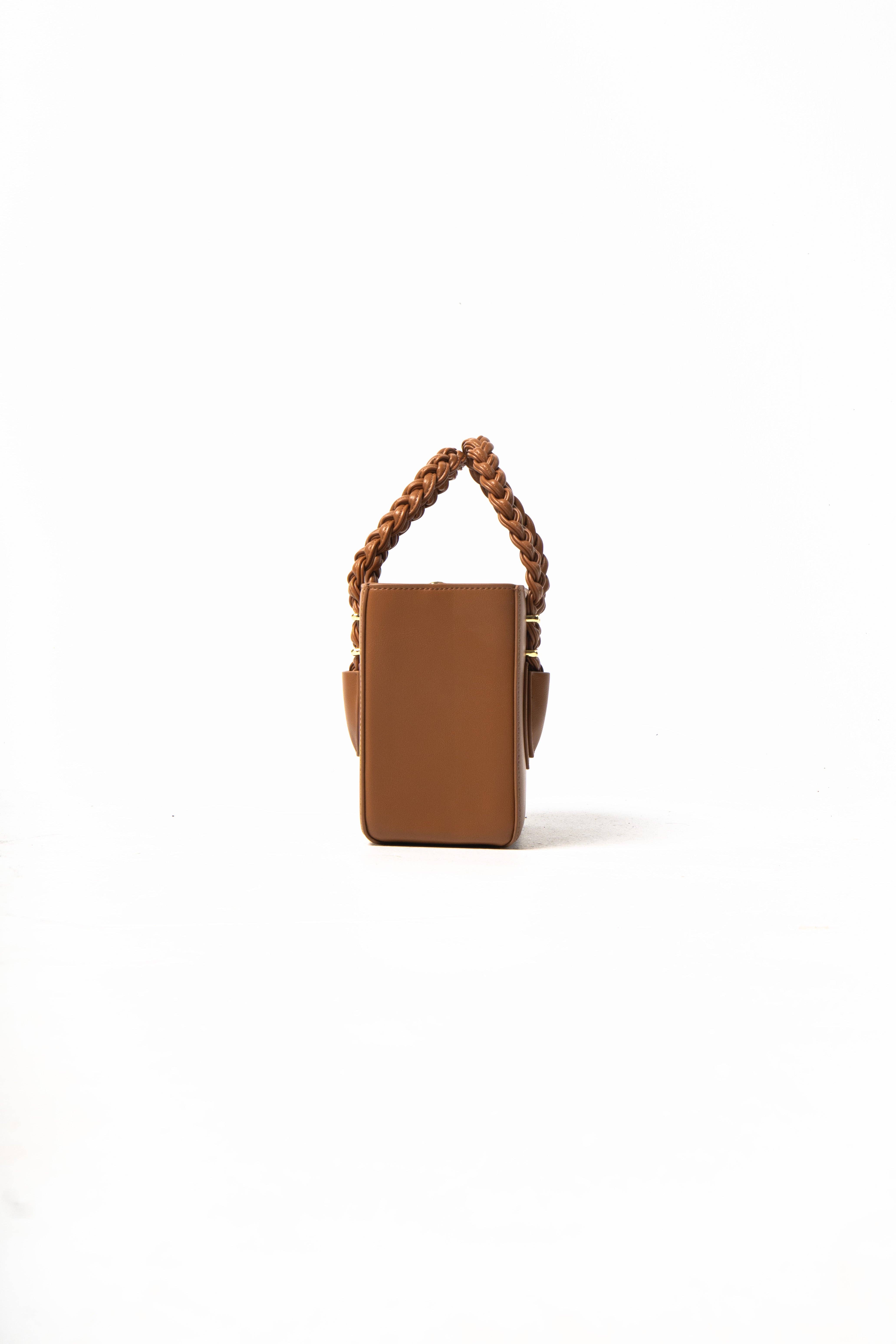 Mesan – Sacola - Mulher por atacado – Tote Boxy Castanho 'Oyin' Com Ferragens Douradas6