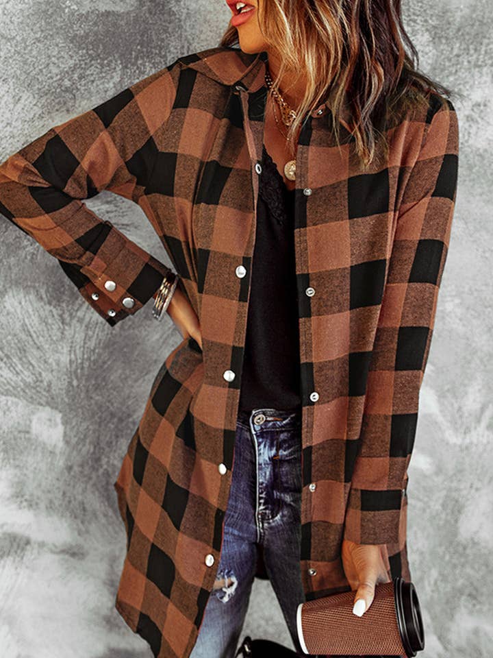 Turn-down Collar Plaid Shirt Coat for wholesale by Lovesoft