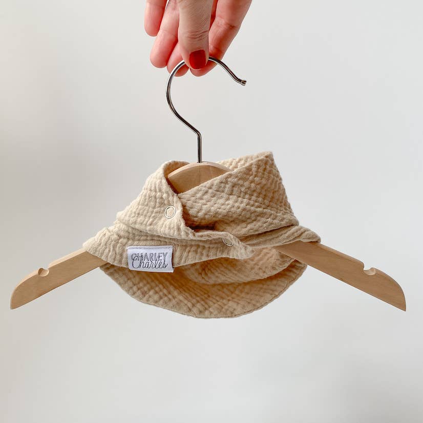Charley Charles - Wholesale Bib - Baby - LIGHT TAN Lightweight Cotton Gauze Baby Scarf Bib1