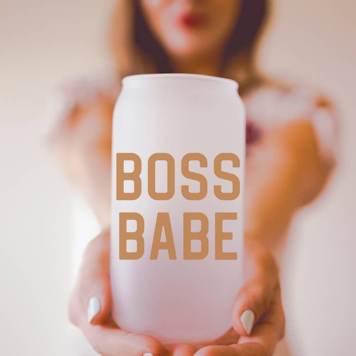 18 oz Boss Babe Frosted Beer Can Glass Cup for wholesale by Amber Marie Design
