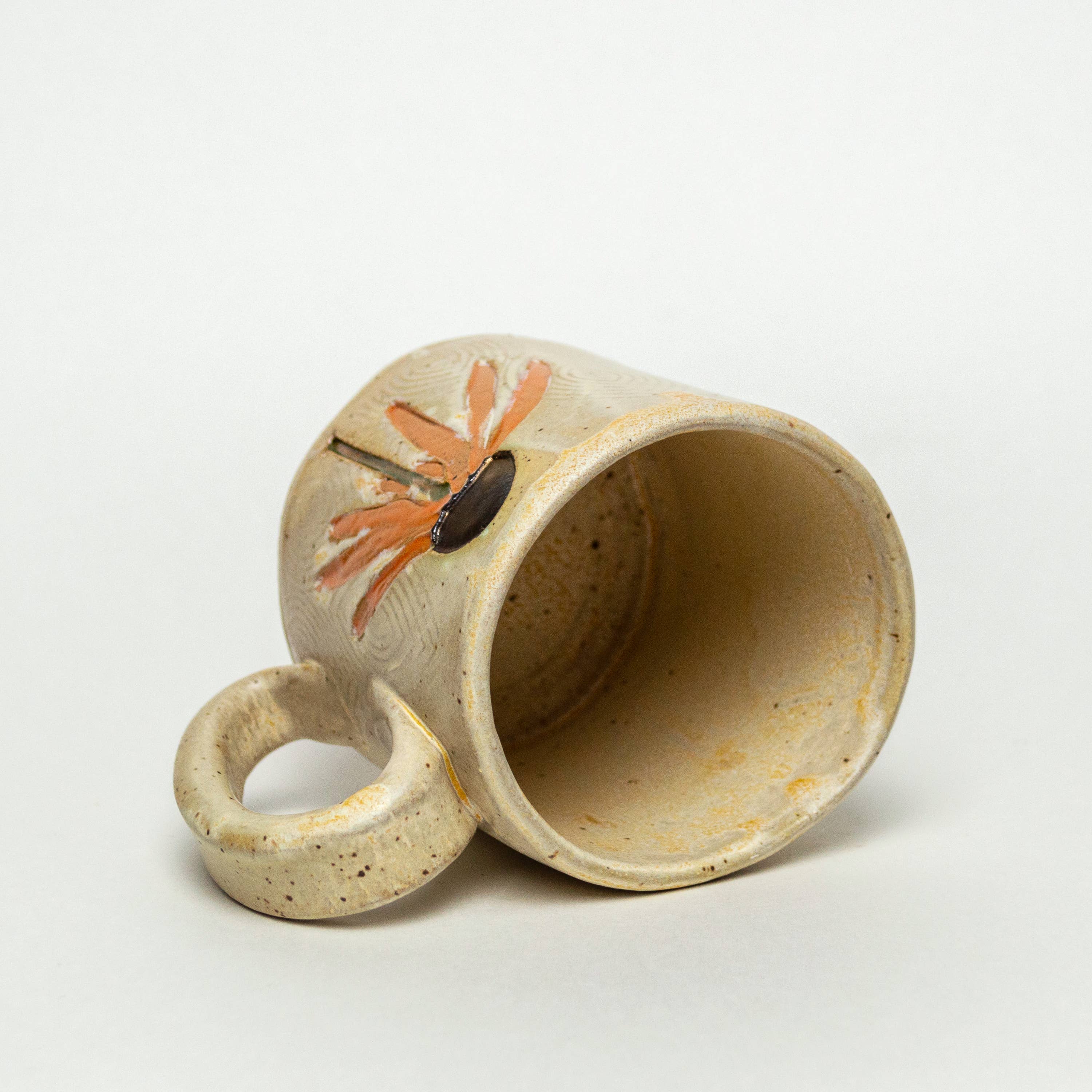 White Squirrel Clayworks – Großhandel Kaffeebecher – Keramiktasse mit orangefarbenem Zapfenmuster, handgefertigt in Ohio,1