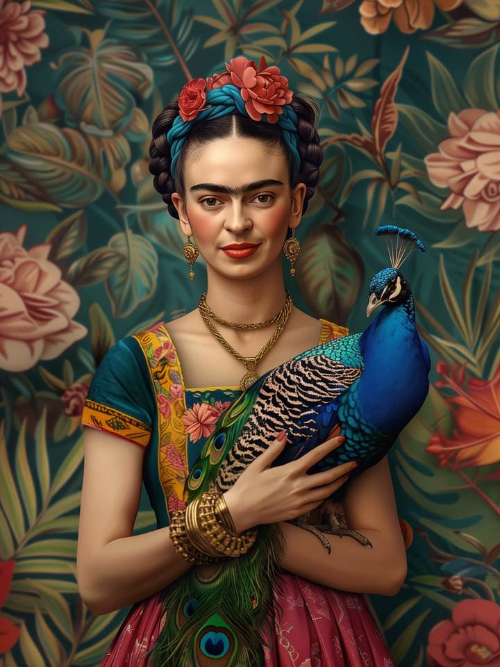 Frida Kahlo: Frida Kahlo med påfugl | Kort fra Fripperies for engroshandel hos Fripperies