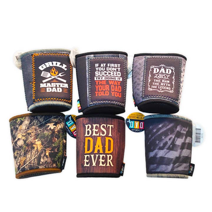 Novelty Closeout - Wholesale Drink Huggers & Koozies - Neoprene Can Coolers Father's Day Assortment- 6/Pack1