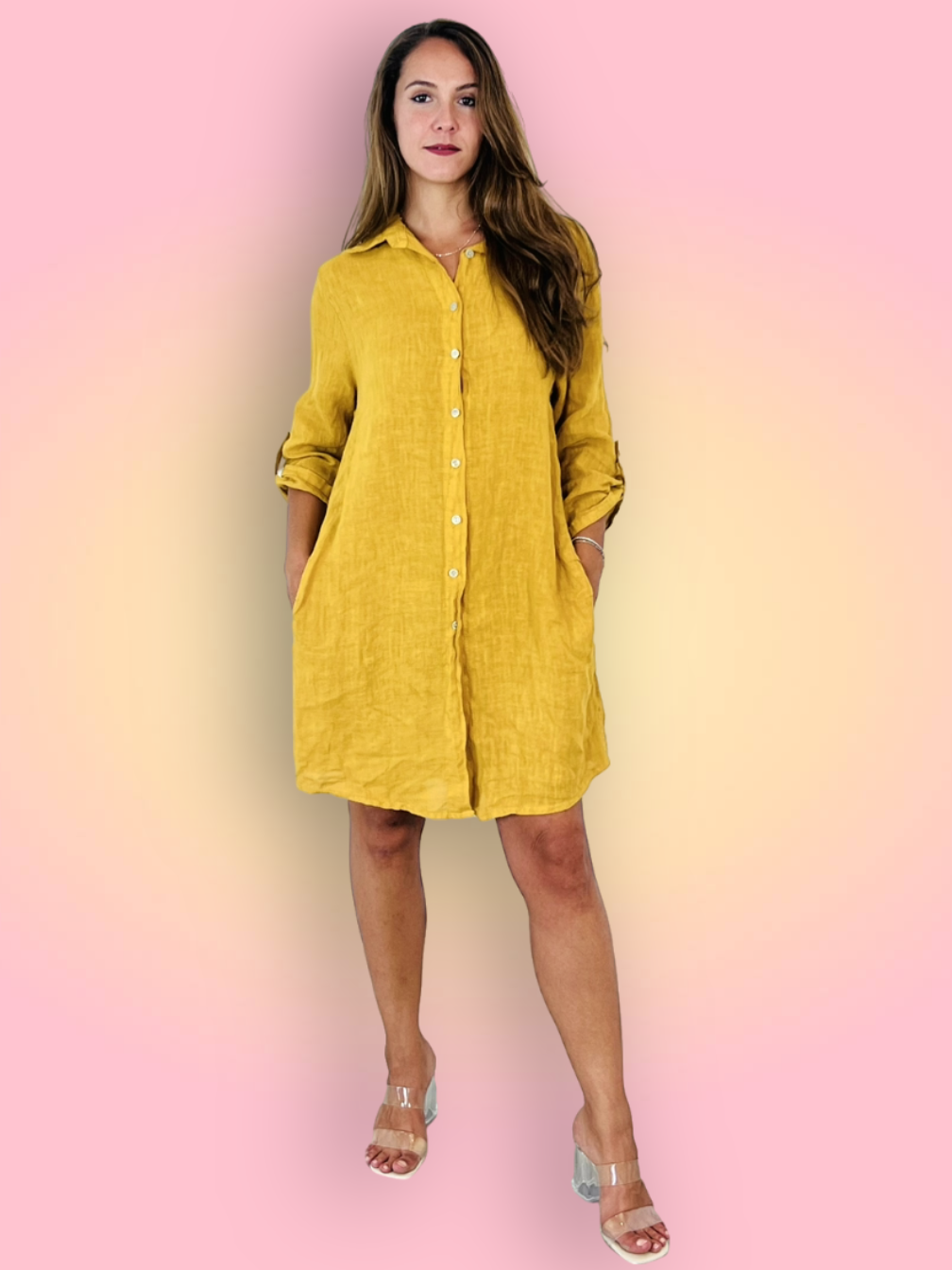 Linen & More – Engroshandel Skjorte med buttondown – til kvinder – REF 89075 kort skjortekjole i 100 % hør19