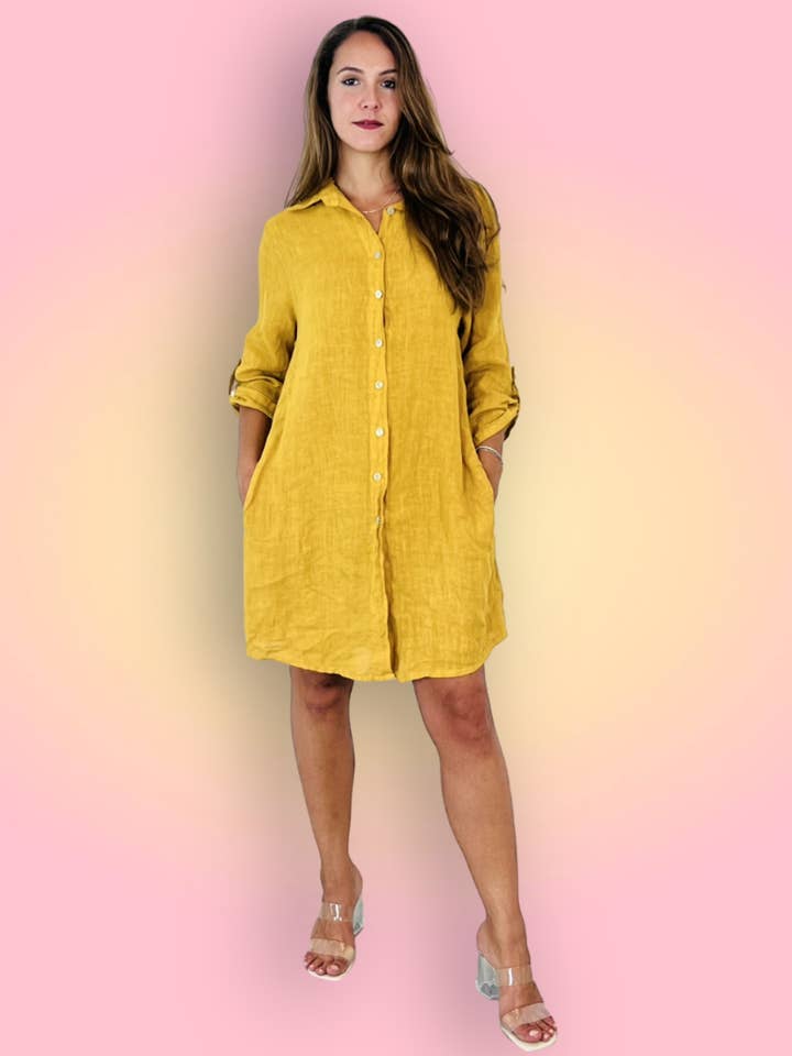 Linen & More – Engroshandel Skjorte med buttondown – til kvinder – REF 89075 kort skjortekjole i 100 % hør19