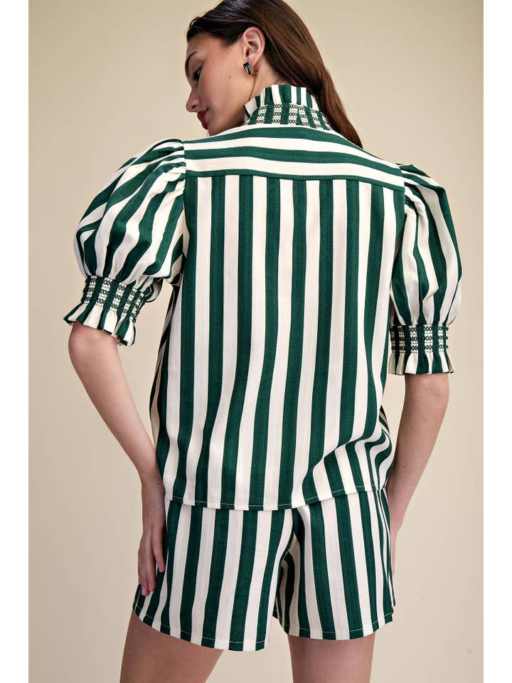 Glam - Wholesale Blouse - Women's - Ruffle V-Neck Smocked Puff Sleeve Blouse14