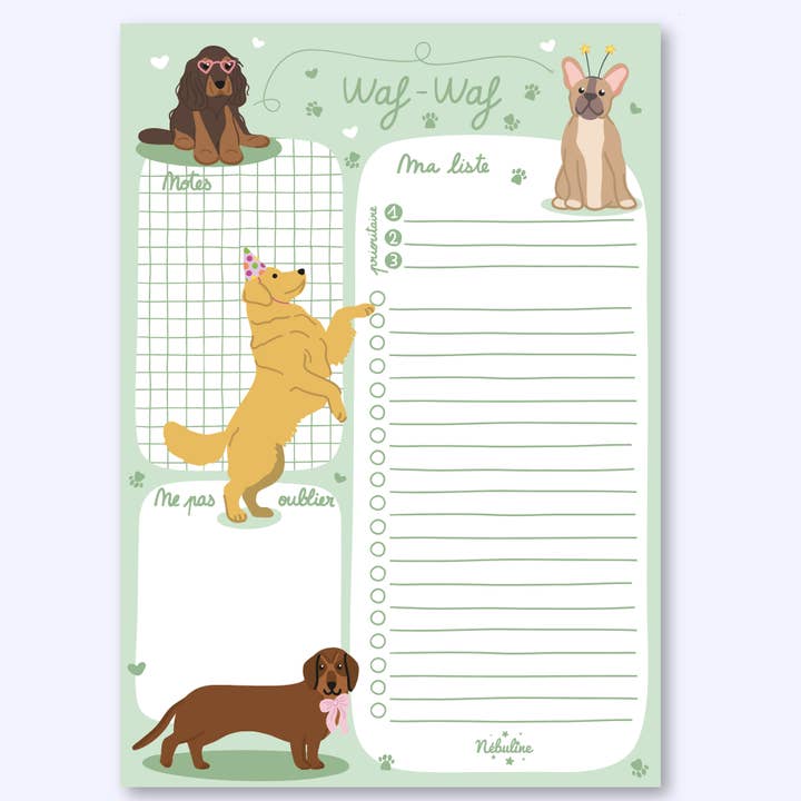 Bloc d'organisation A5 Thème chiens pour la vente par Nébuline