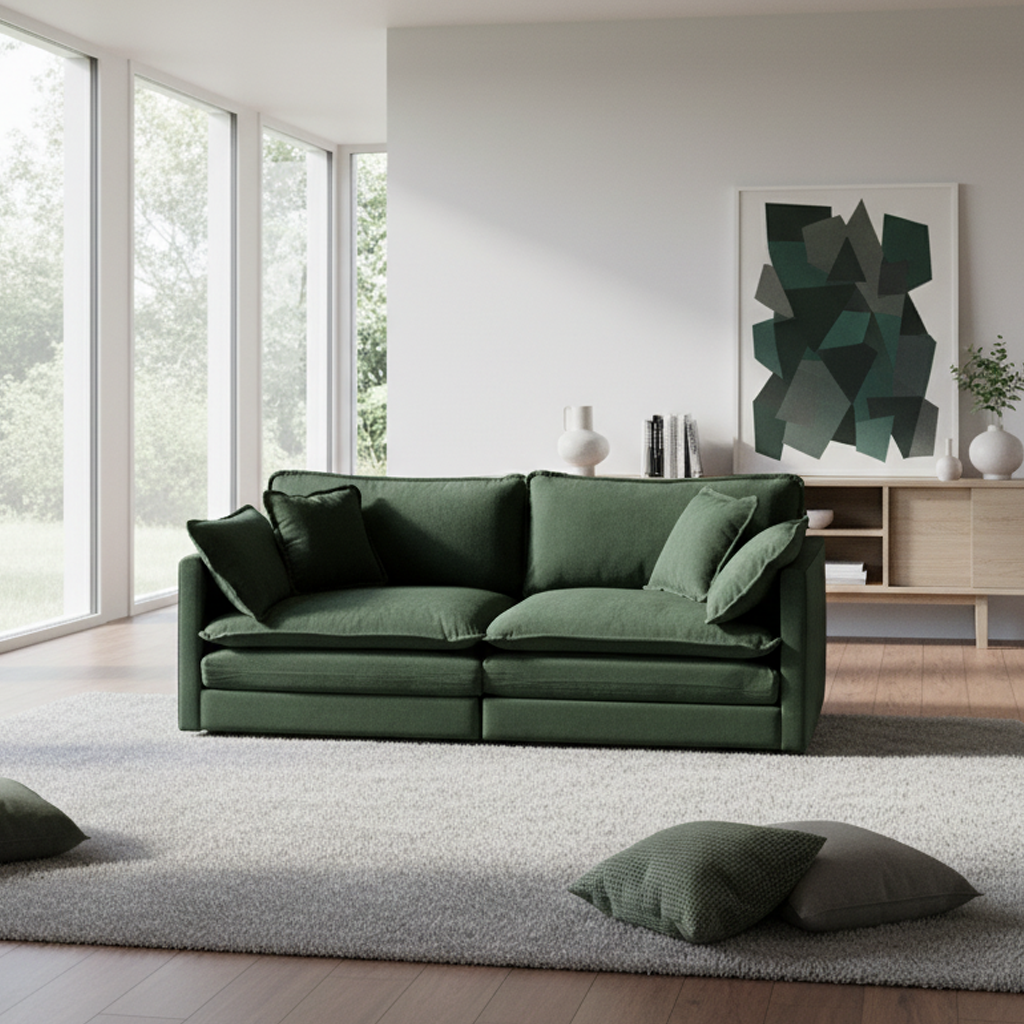 HOMYCASA DESIGN INC - Wholesale Sofa - Modern Fabric Loveseat Sofa with 4 Pillows, Green Chenille2