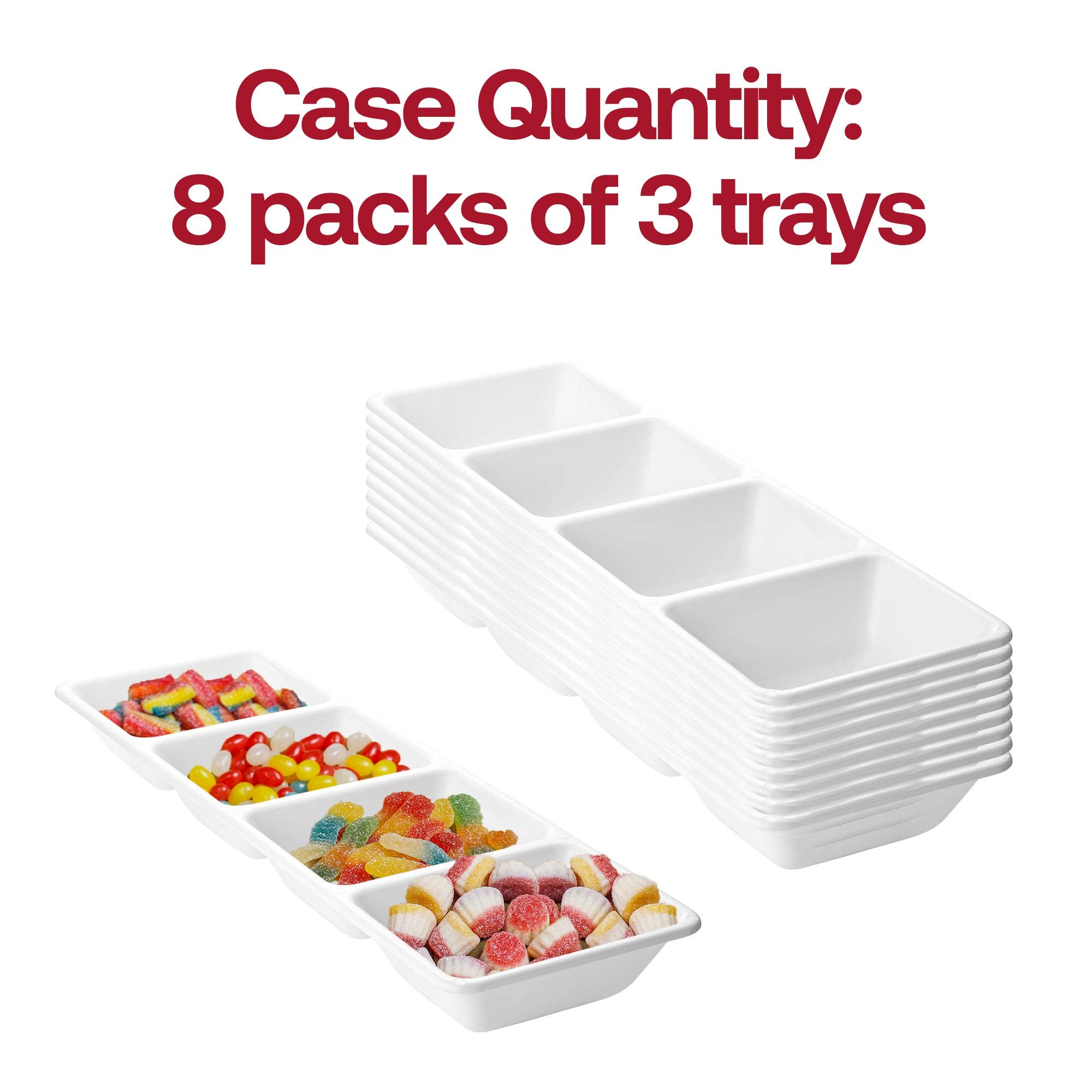 Smarty had a Party - Wholesale Serving Tray - 16" x 5" White 4-Section Rectangular Plastic Trays - 3 pcs3