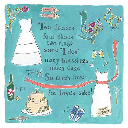 CARTE DE FÉLICITATIONS DE MARIAGE DEUX ROBES 5,5 x 5,5" pour la vente par Calypso Cards LLC