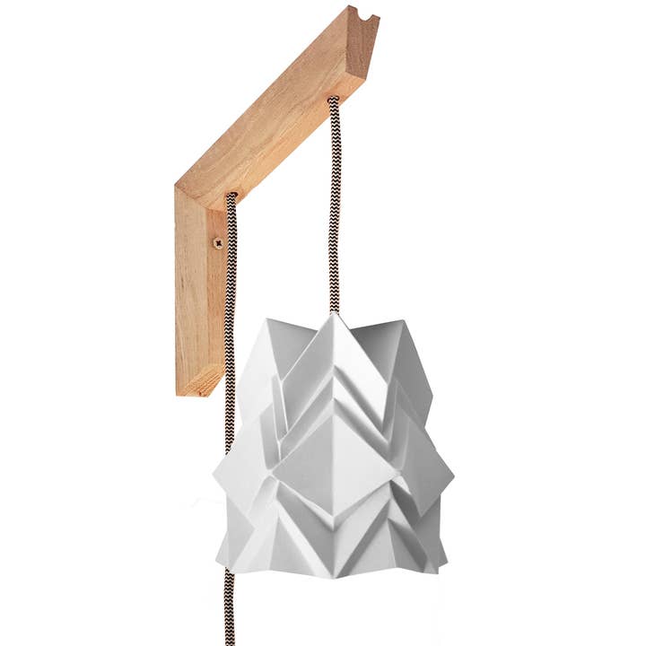 Origami Wall Lighting Fixture - Wooden Bracket With Small Paper Pendant Light for wholesale by Tedzukuri Atelier