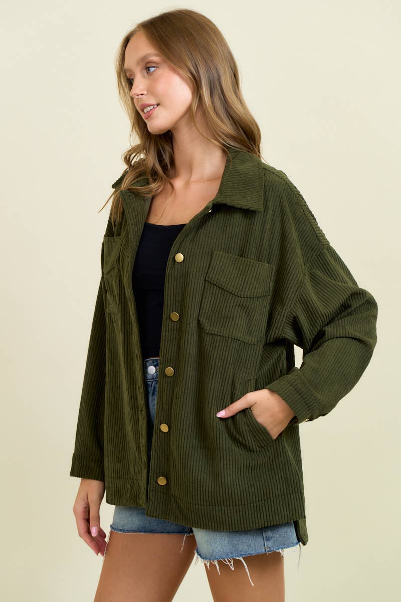 Doe and Rae - Wholesale Shirt Jacket/Shacket - Women's - Corduroy Front Button Down Oversized Jacket - 10613J-12