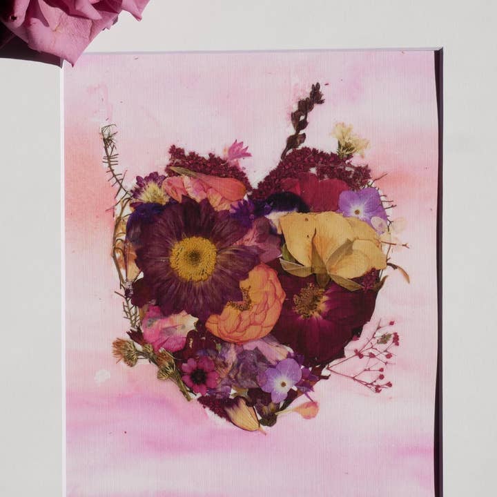 Pressed Flower Heart Print – Romantic Floral Heart – Valentine’s or Everyday Love Art for wholesale by Remedy Designs