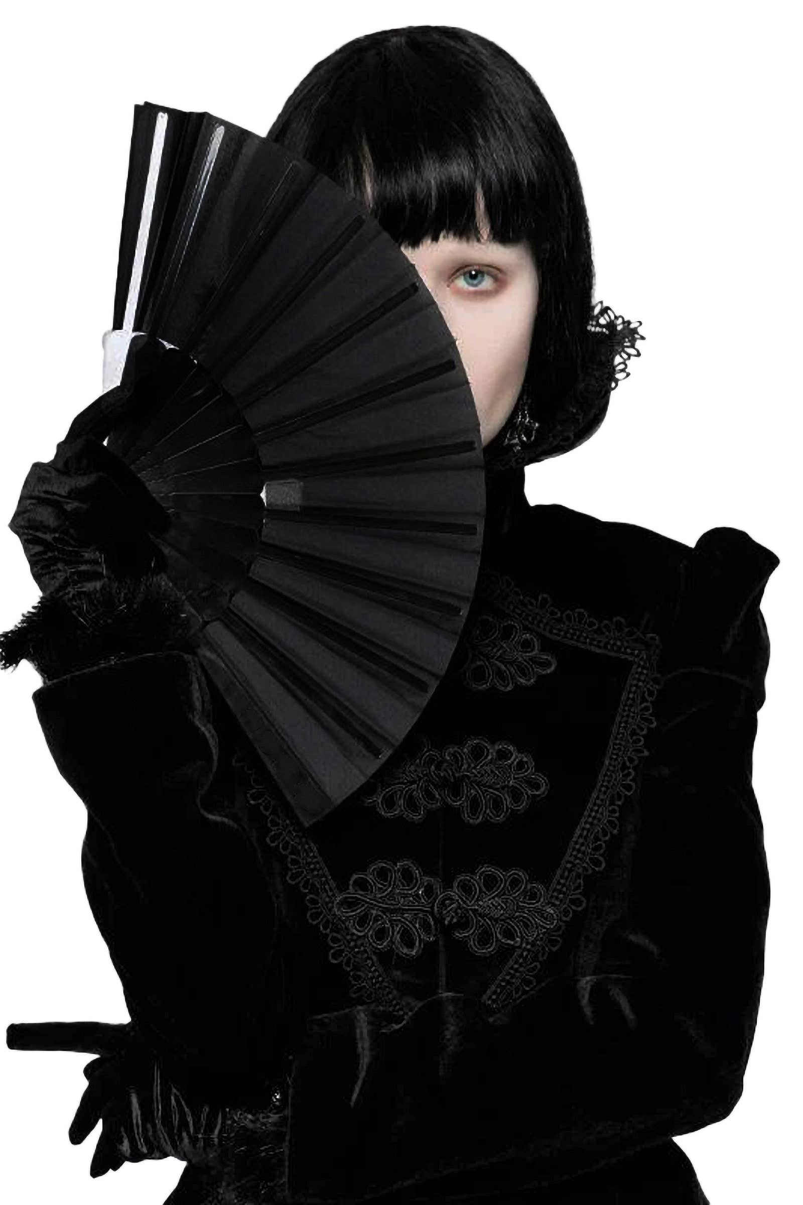 NEGRO Abanico plegable negro monocromático elegante de mano de venta al por mayor en Faire3