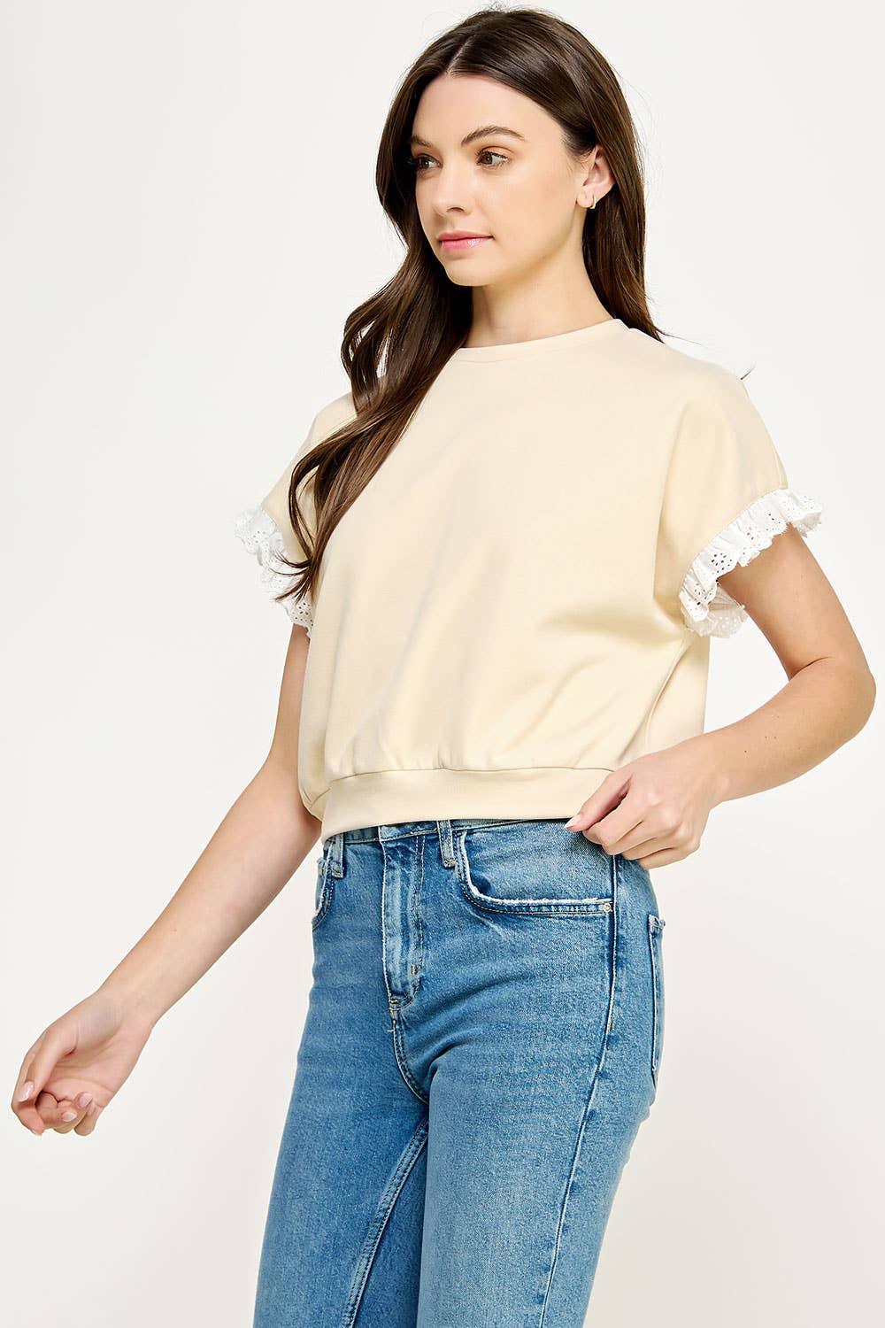 Strut & Bolt - Vente Haut en maille – femme - Haut en tricot à œillets et bordure en dentelle1