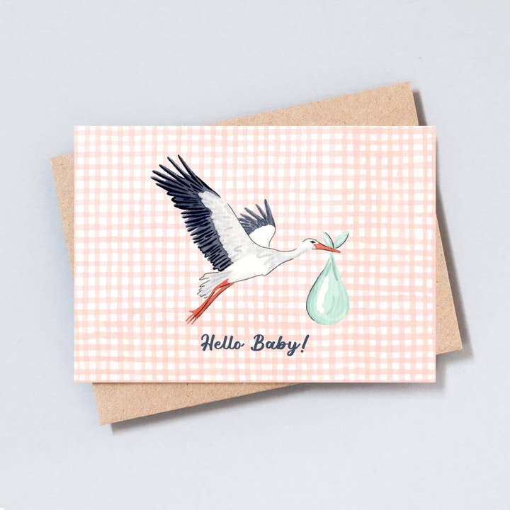 Tarjeta de Felicitación Hola Cigüeña Bebé - Tarjeta para Nuevo Bebé para venta al por mayor de The Type Club