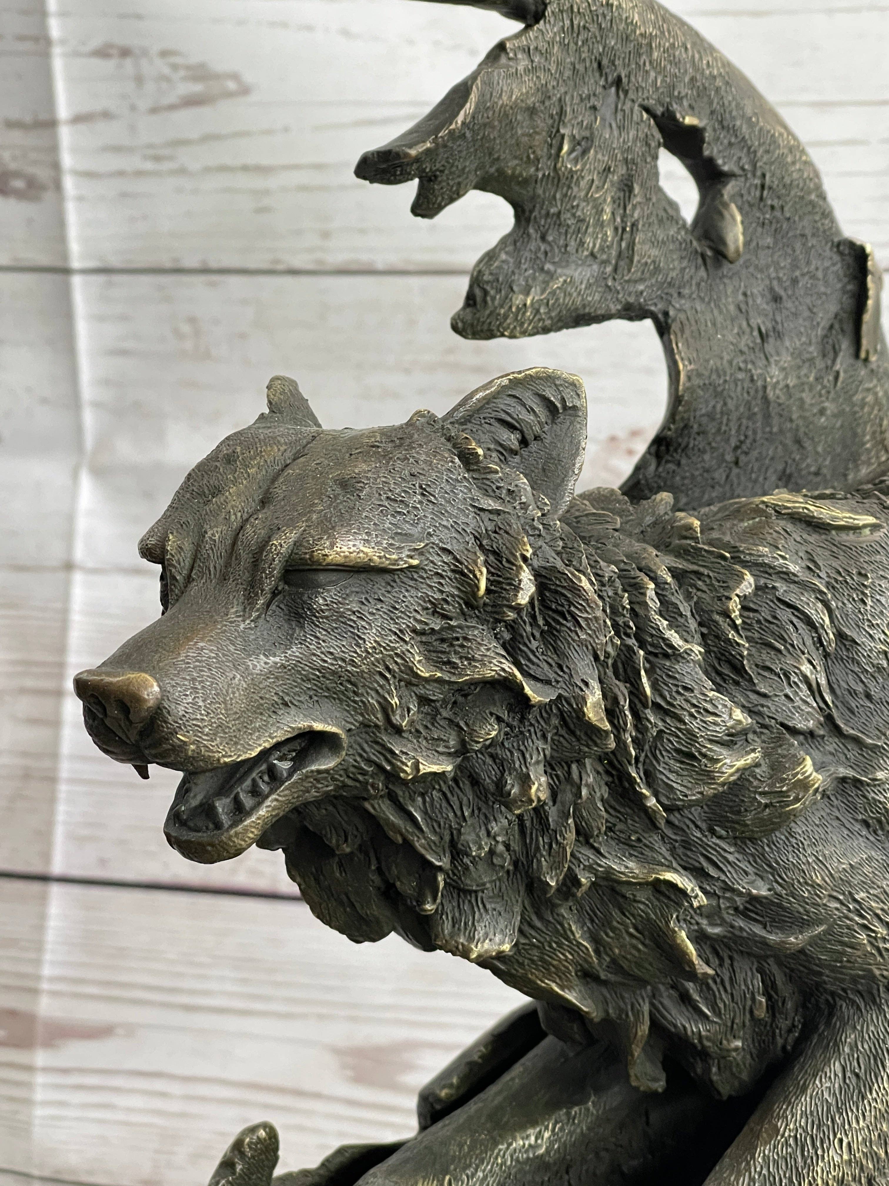 Bronzhaus – wholesale Skulptur – Abstrakt surrealistiska varg skulptur staty brons metall på marmor bas signerad konst6