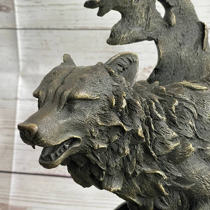 Bronzhaus – wholesale Skulptur – Abstrakt surrealistiska varg skulptur staty brons metall på marmor bas signerad konst6