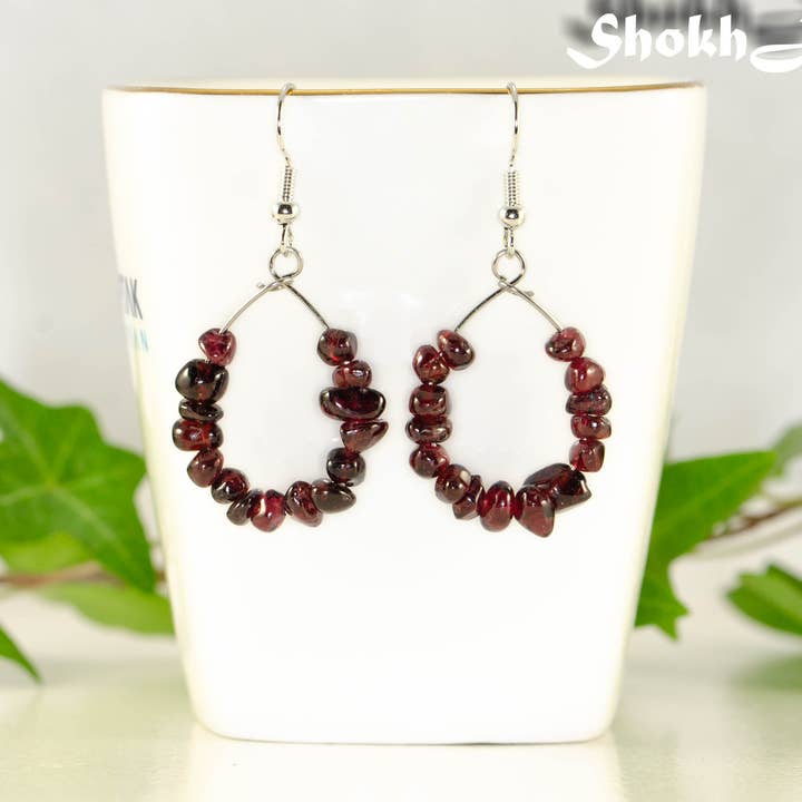 Genuine Raw Garnet Chip Earrings for wholesale by Shokh Jewelry