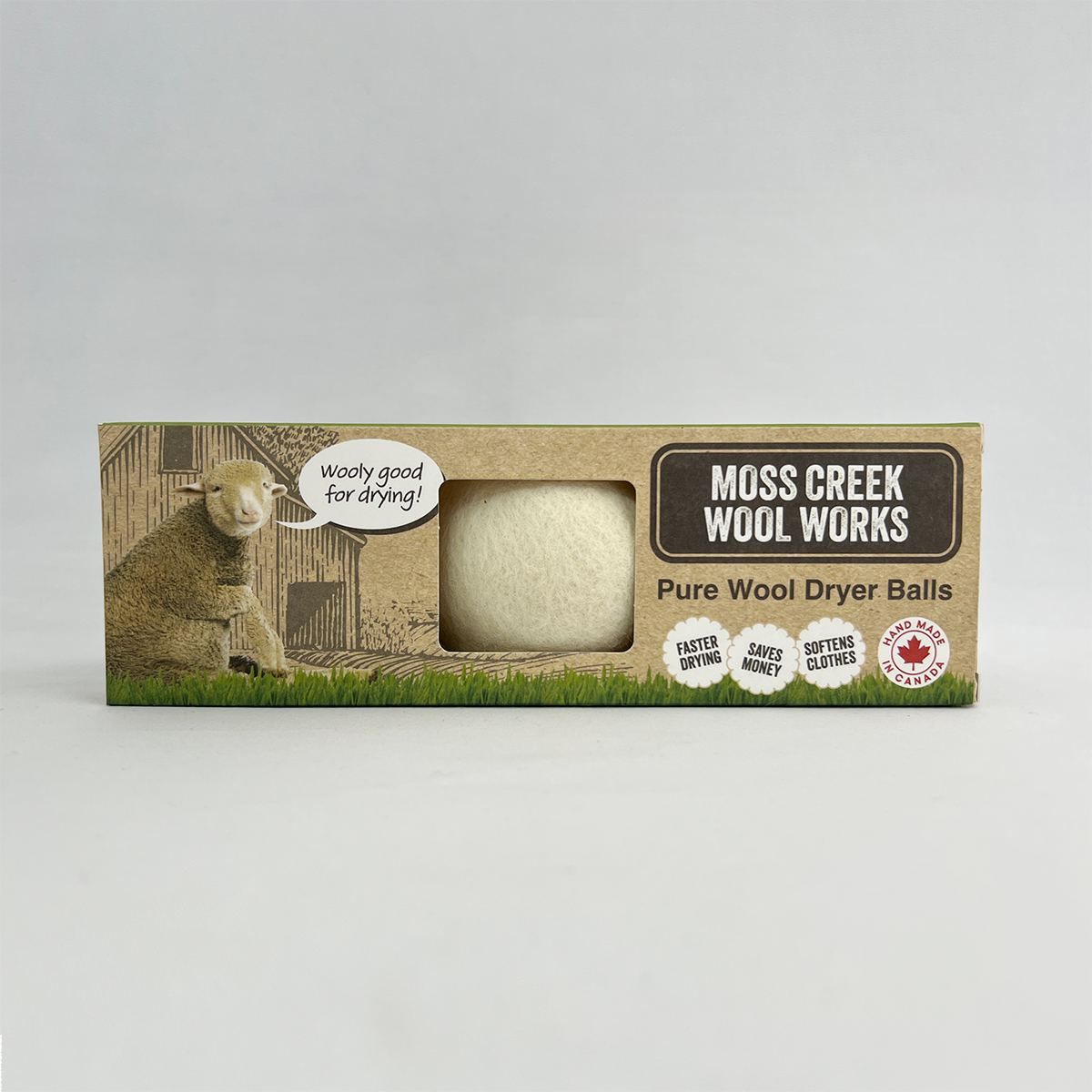 Moss Creek Wool Works | Wool Dryer Balls - Wholesale Dryer Balls - 100% Pure Wool Dryer Balls | 3-Pack Barn Box | White & gray1