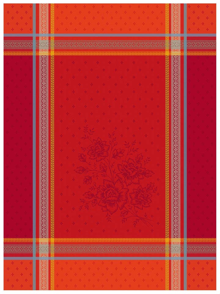 French Jacquard Tea Towels - Bouquet Red for wholesale by Mierco European Linens