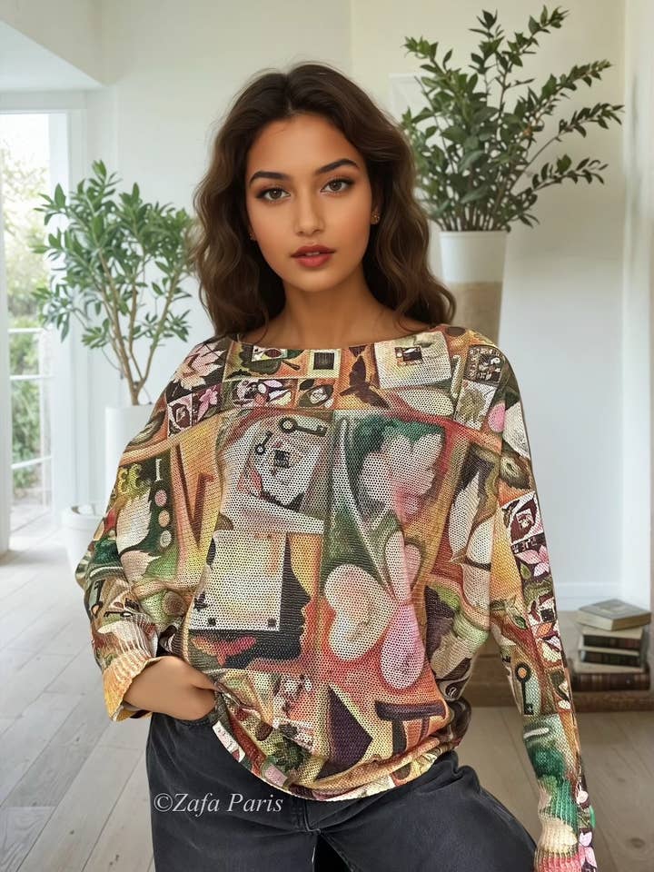 29F12H57-456-Printed knit sweater for wholesale by ZAFA PARIS