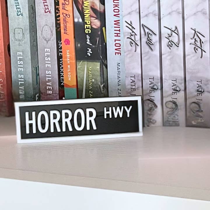 "HORROR HWY" Shelf Sign Book Nook Decor Bookish decor for wholesale by Etchedoccasions