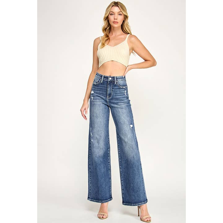 P1635W-MD DÉTRUIT HAUT ÉTIRÉ SLIM PALAZZO JAMBE LARGE pour la vente par Petra153